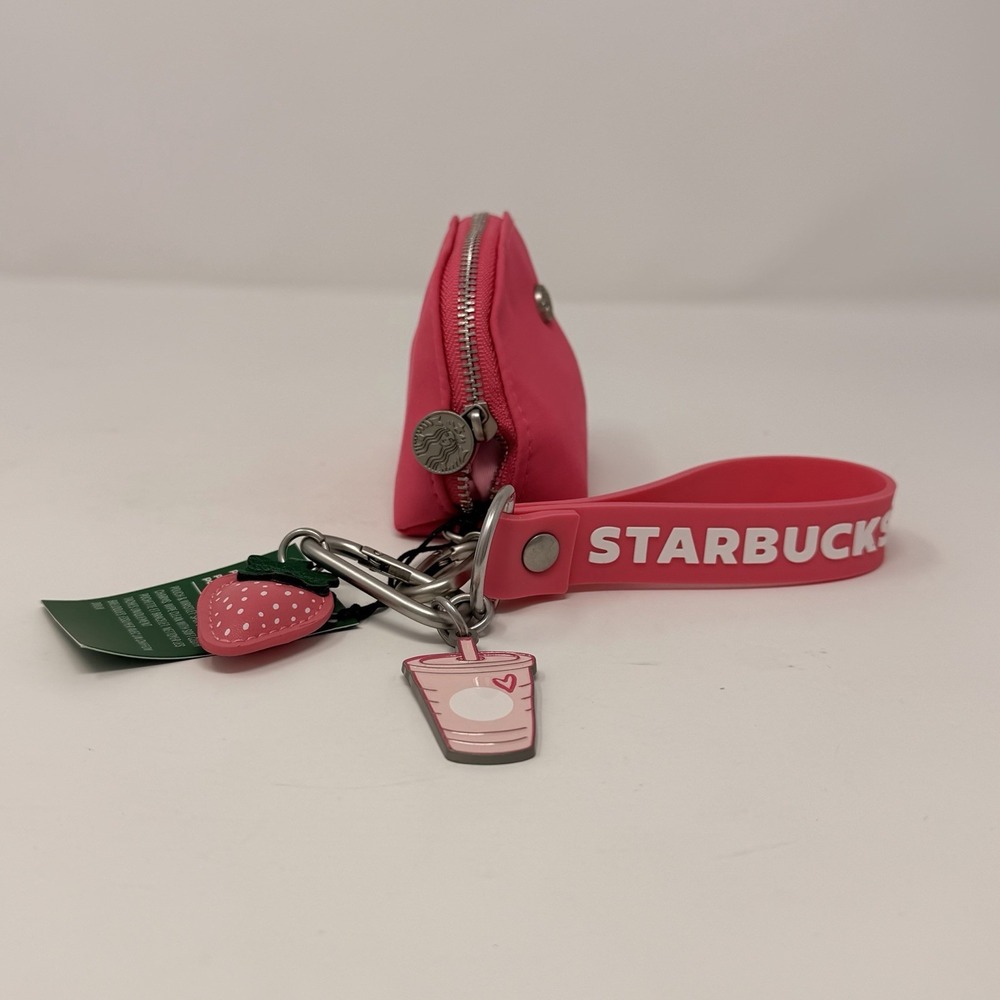Starbucks Pouch Wristlet Keychain Pink Drink Series 2026 Strawberry Charm NWT - Picture 3 of 13